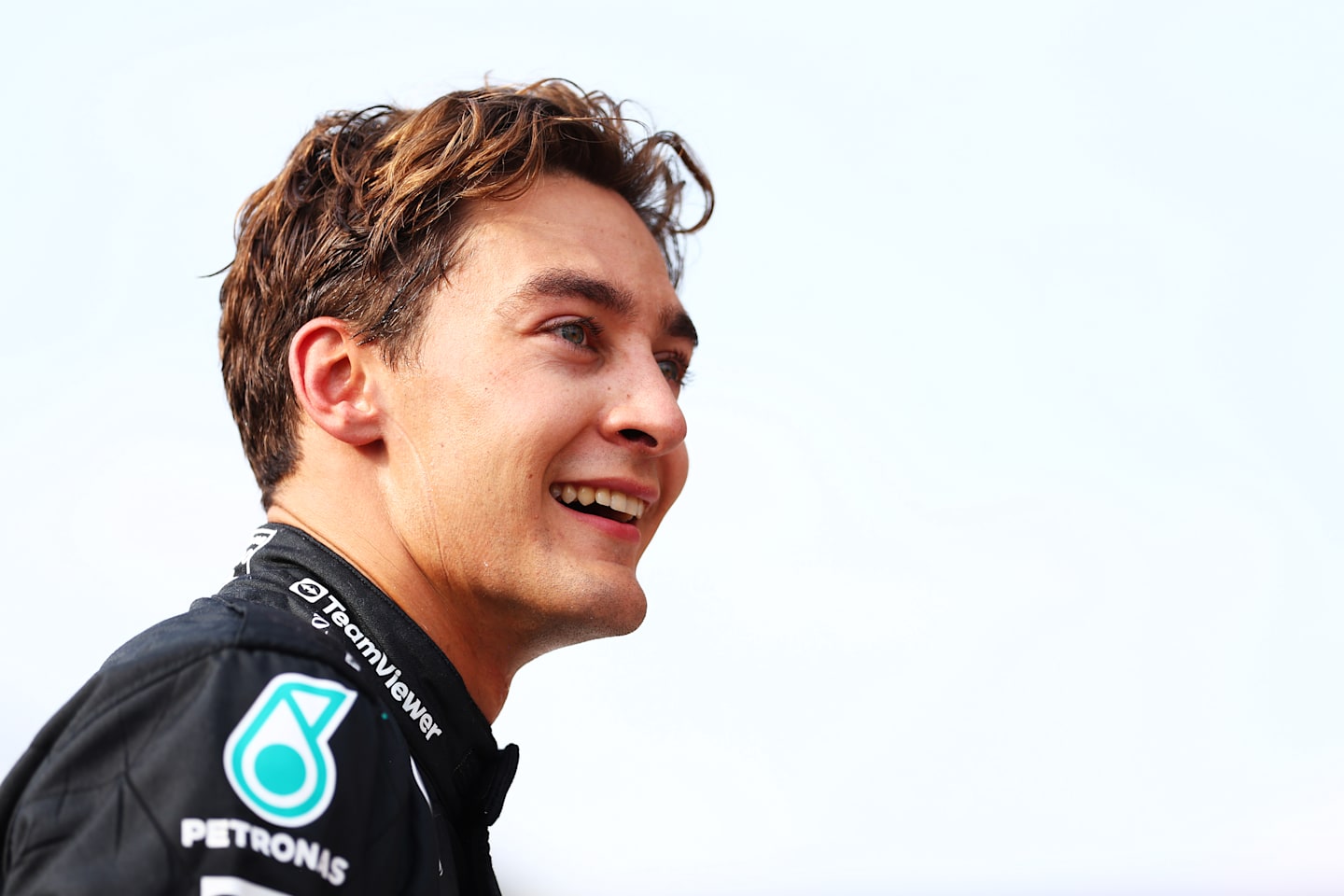 MONZA, ITALY - AUGUST 31: Third position qualifier George Russell of Great Britain and Mercedes in parc ferme during qualifying ahead of the F1 Grand Prix of Italy at Autodromo Nazionale Monza on August 31, 2024 in Monza, Italy. (Photo by Bryn Lennon - Formula 1/Formula 1 via Getty Images)