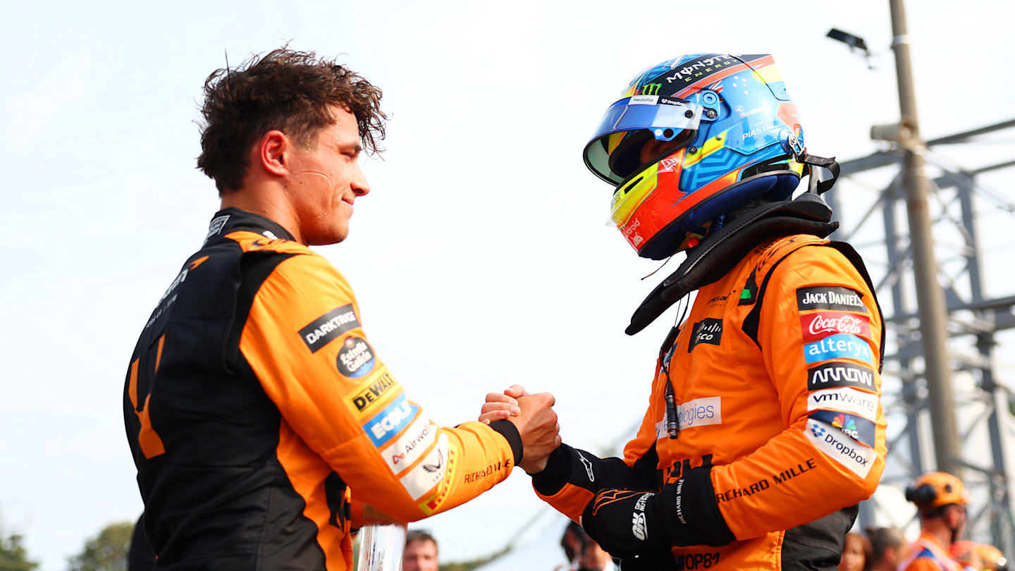 MONZA, ITALY - AUGUST 31: Pole position qualifier Lando Norris of Great Britain and McLaren and