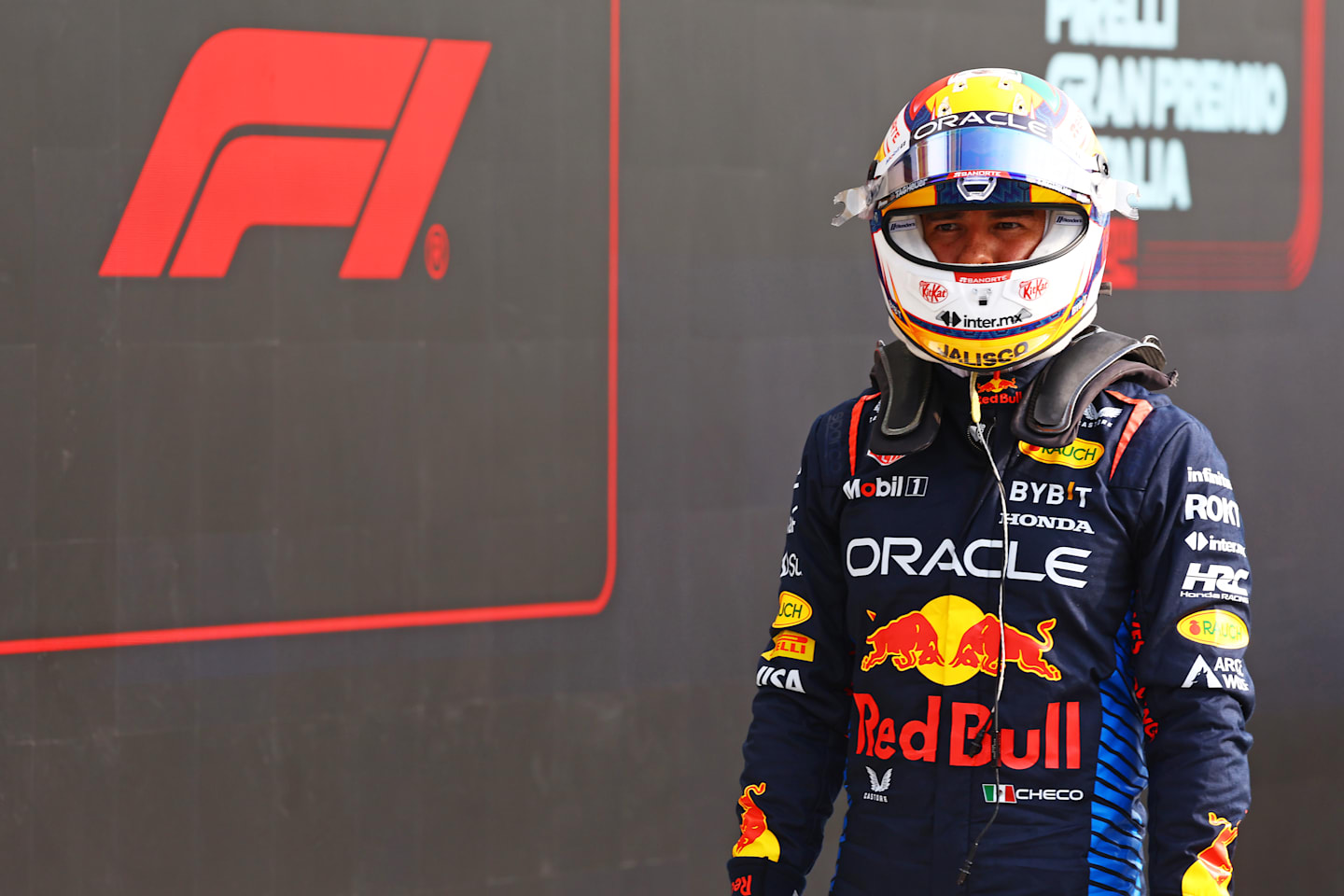 MONZA, ITALY - AUGUST 31: Eighth qualifier Sergio Perez of Mexico and Oracle Red Bull Racing walks in the Pitlane during qualifying ahead of the F1 Grand Prix of Italy at Autodromo Nazionale Monza on August 31, 2024 in Monza, Italy. (Photo by Mark Thompson/Getty Images)