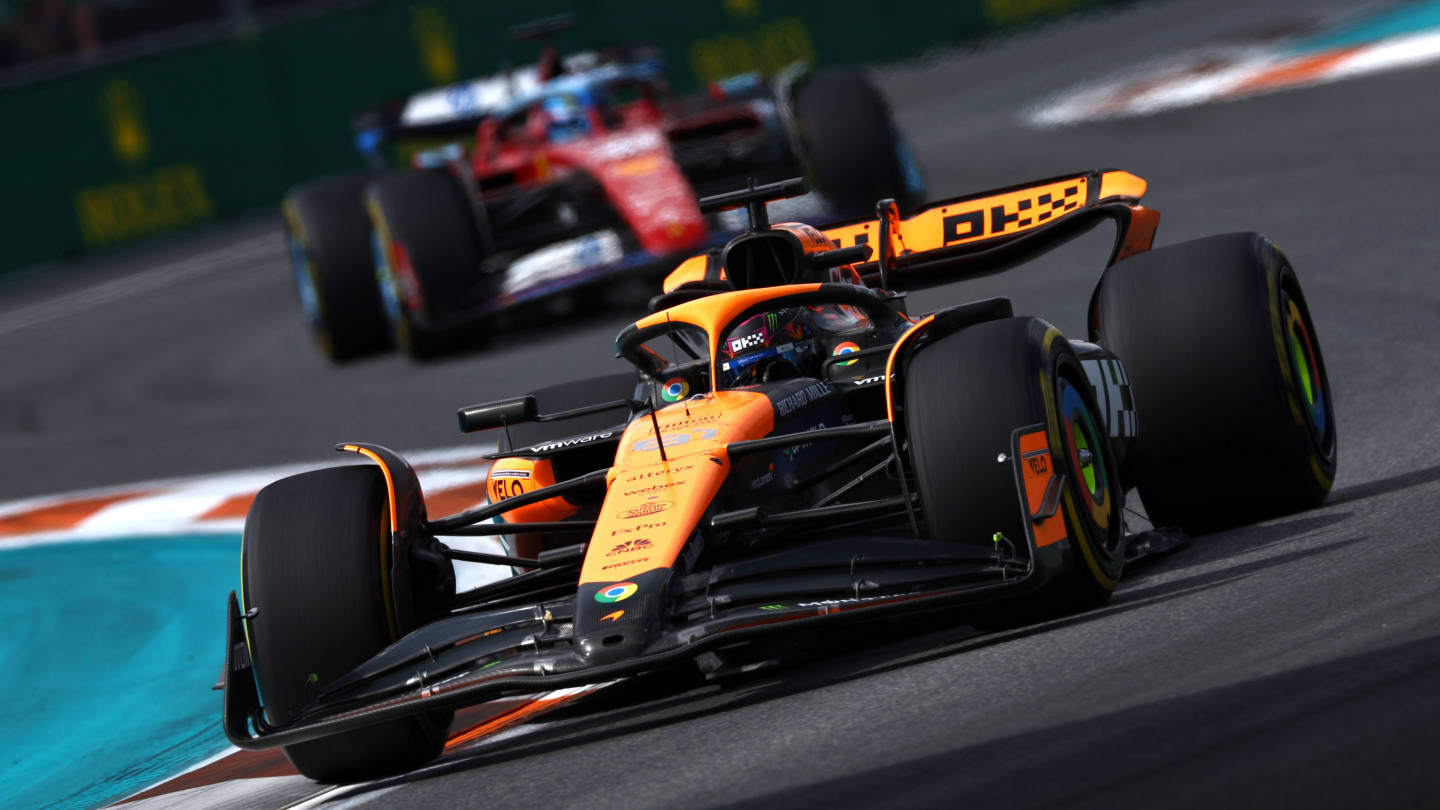 MIAMI, FLORIDA - MAY 03: Oscar Piastri of Australia and McLaren looks on in the Paddock prior to