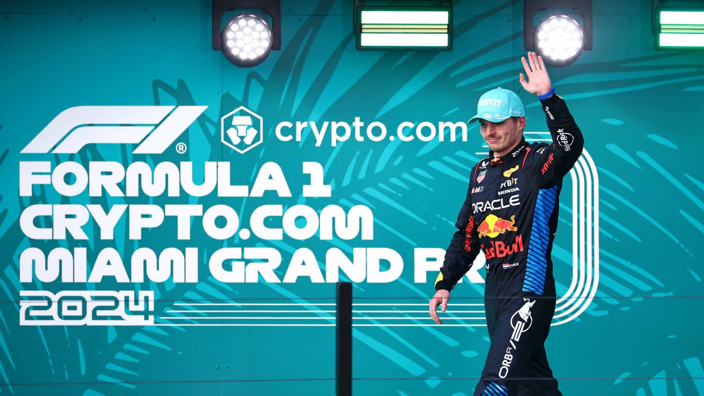 MIAMI, FLORIDA - MAY 05: Second placed Max Verstappen of the Netherlands and Oracle Red Bull Racing