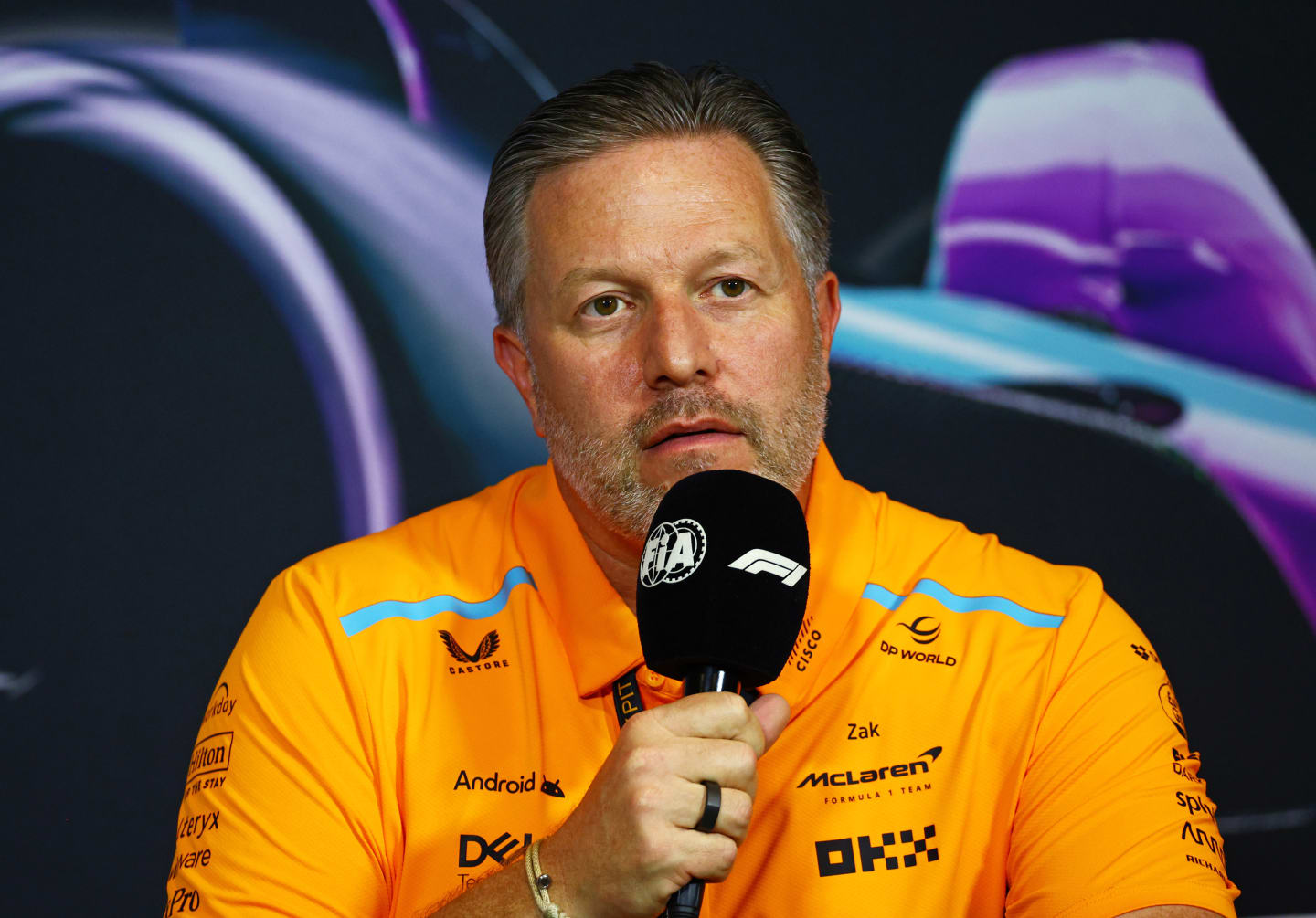 MIAMI, FLORIDA - MAY 03: McLaren Chief Executive Officer Zak Brown attends the Team Principals Press Conference after practice ahead of the F1 Grand Prix of Miami at Miami International Autodrome on May 03, 2024 in Miami, Florida. (Photo by Clive Rose/Getty Images)