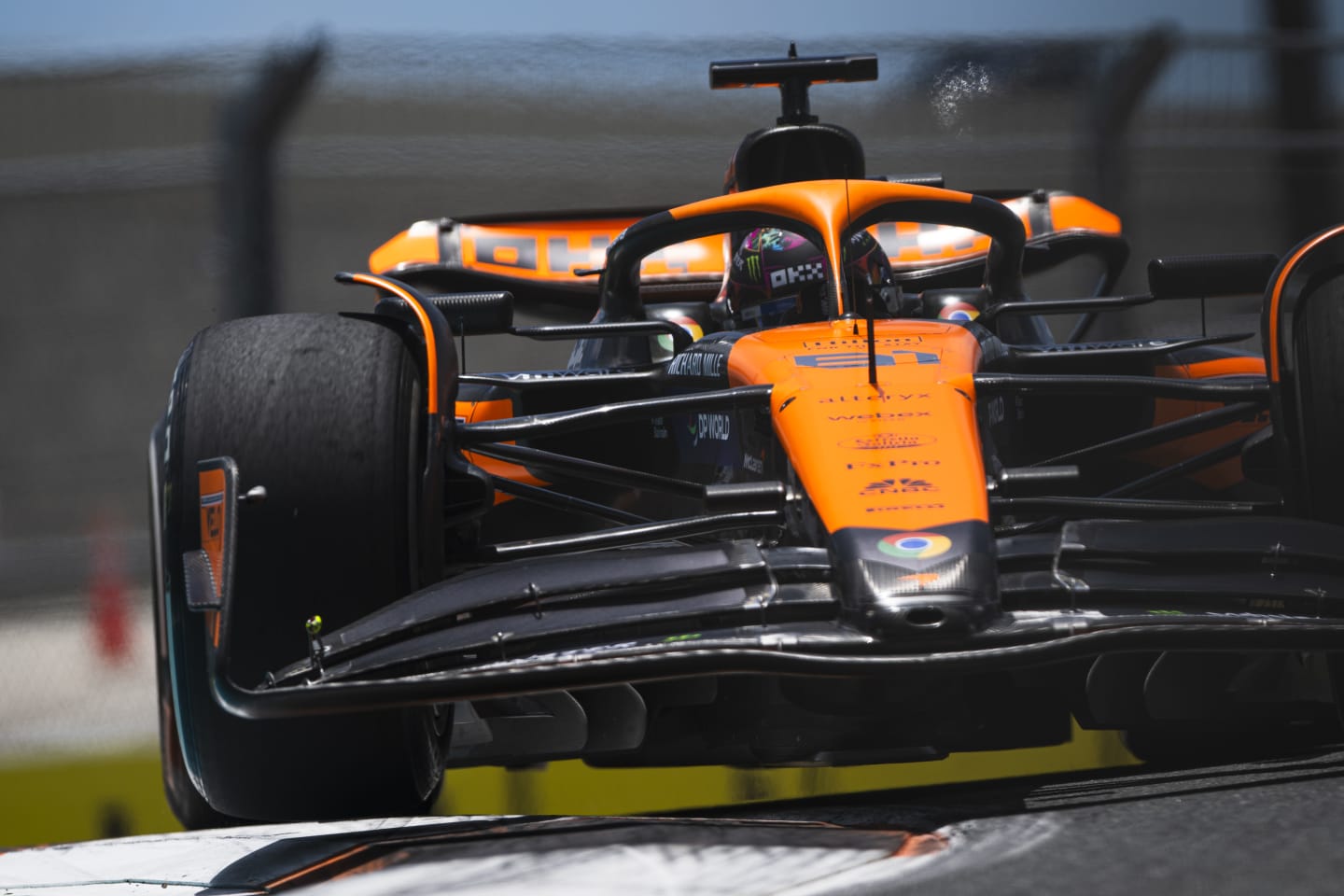 MIAMI, FLORIDA - MAY 03: Oscar Piastri of Australia driving the (81) McLaren MCL38 Mercedes on track during practice ahead of the F1 Grand Prix of Miami at Miami International Autodrome on May 03, 2024 in Miami, Florida. (Photo by Rudy Carezzevoli/Getty Images)