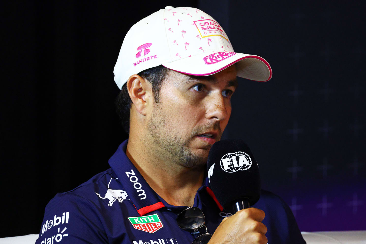 MIAMI, FLORIDA - MAY 02: Sergio Perez of Mexico and Oracle Red Bull Racing attends the Drivers Press Conference during previews ahead of the F1 Grand Prix of Miami at Miami International Autodrome on May 02, 2024 in Miami, Florida. (Photo by Clive Rose/Getty Images)