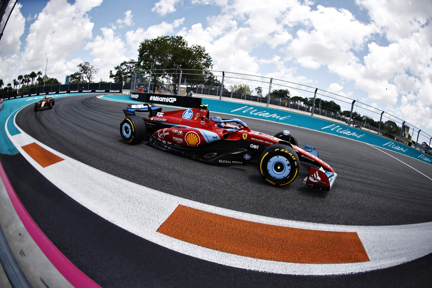 MIAMI, FLORIDA - MAY 04: Carlos Sainz of Spain driving (55) the Ferrari SF-24 on track during the Sprint ahead of the F1 Grand Prix of Miami at Miami International Autodrome on May 04, 2024 in Miami, Florida. (Photo by Chris Graythen/Getty Images)
