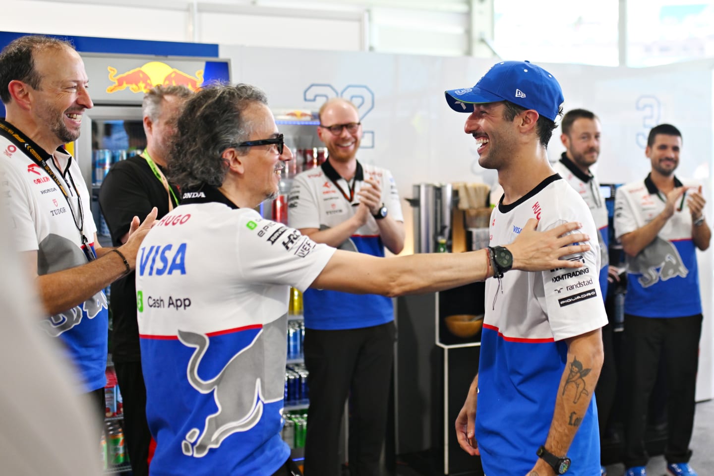 MIAMI, FLORIDA - MAY 04: Laurent Mekies, Team Principal of Visa Cash App RB talks with 4th placed Daniel Ricciardo of Australia and Visa Cash App RB in the Paddock after the Sprint ahead of the F1 Grand Prix of Miami at Miami International Autodrome on May 04, 2024 in Miami, Florida. (Photo by Rudy Carezzevoli/Getty Images)