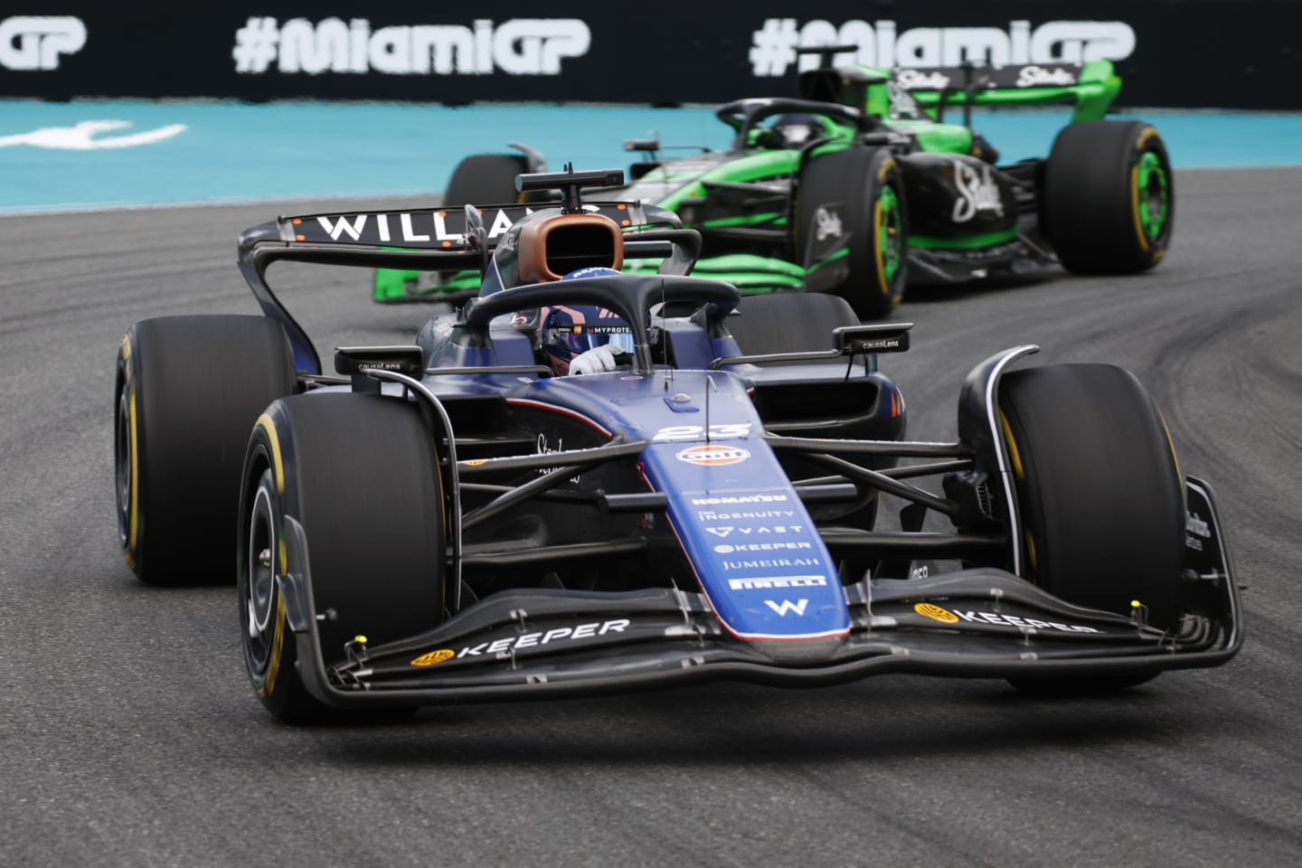 MIAMI, FLORIDA - MAY 04: Alexander Albon of Thailand driving the (23) Williams FW46 Mercedes on track during the Sprint ahead of the F1 Grand Prix of Miami at Miami International Autodrome on May 04, 2024 in Miami, Florida. (Photo by Chris Graythen/Getty Images)