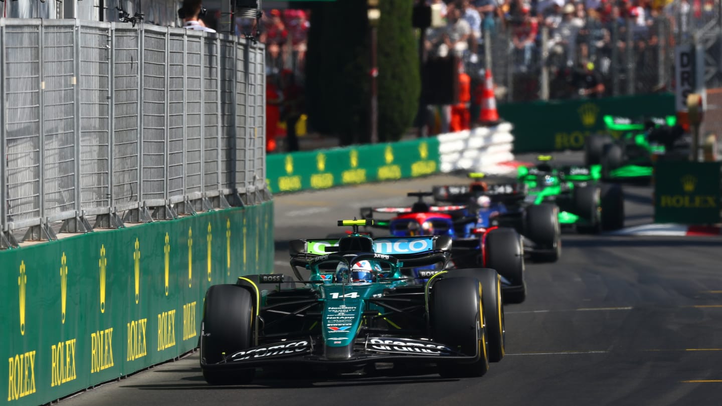 MONTE-CARLO, MONACO - MAY 26: Fernando Alonso of Spain driving the (14) Aston Martin AMR24 Mercedes on track during the F1 Grand Prix of Monaco at Circuit de Monaco on May 26, 2024 in Monte-Carlo, Monaco. (Photo by Peter Fox - Formula 1/Formula 1 via Getty Images)