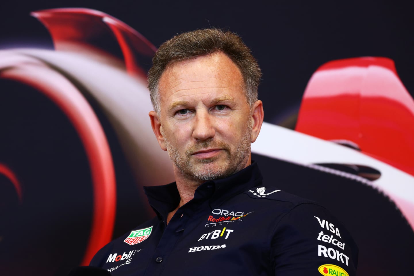 MONTE-CARLO, MONACO - MAY 24: Oracle Red Bull Racing Team Principal Christian Horner attends the Team Principals Press Conference during practice ahead of the F1 Grand Prix of Monaco at Circuit de Monaco on May 24, 2024 in Monte-Carlo, Monaco. (Photo by Clive Rose/Getty Images)