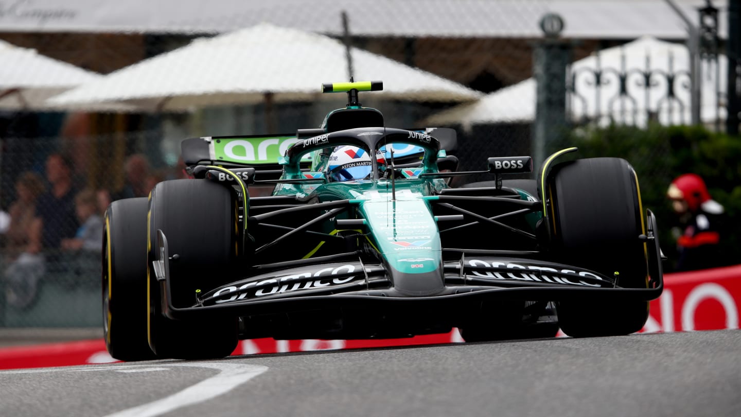 MONTE-CARLO, MONACO - MAY 24: Fernando Alonso of Spain driving the (14) Aston Martin AMR24 Mercedes on track during practice ahead of the F1 Grand Prix of Monaco at Circuit de Monaco on May 24, 2024 in Monte-Carlo, Monaco. (Photo by Joe Portlock - Formula 1/Formula 1 via Getty Images)