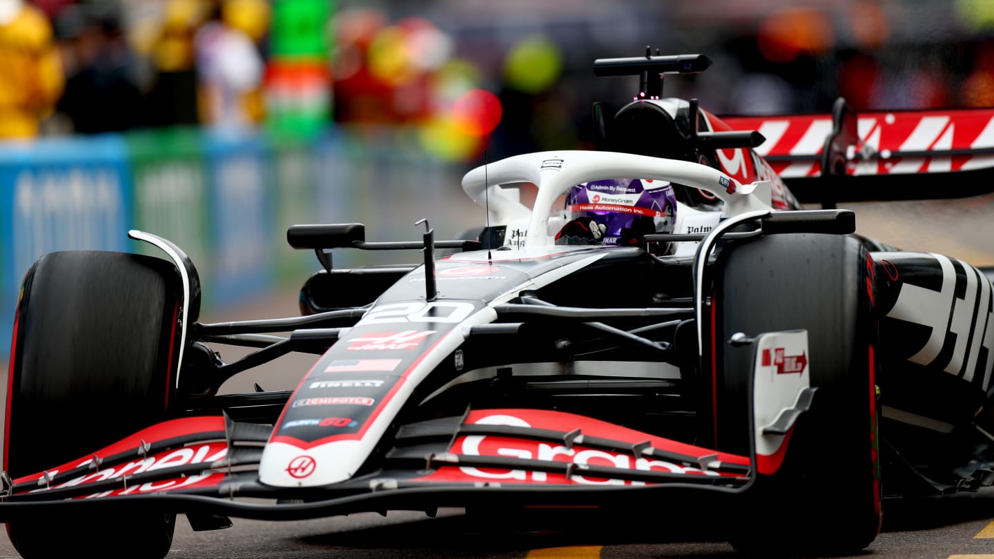 MONTE-CARLO, MONACO - MAY 24: Kevin Magnussen of Denmark driving the (20) Haas F1 VF-24 Ferrari in the Pitlane during practice ahead of the F1 Grand Prix of Monaco at Circuit de Monaco on May 24, 2024 in Monte-Carlo, Monaco. (Photo by Peter Fox - Formula 1/Formula 1 via Getty Images)