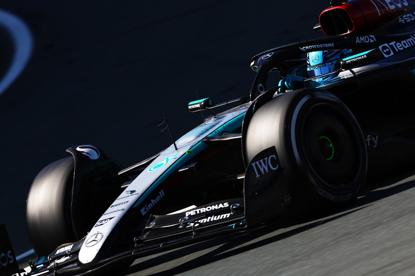 ZANDVOORT, NETHERLANDS - AUGUST 25: George Russell of Great Britain driving the (63) Mercedes AMG Petronas F1 Team W15 on track during the F1 Grand Prix of Netherlands at Circuit Zandvoort on August 25, 2024 in Zandvoort, Netherlands. (Photo by Mark Thompson/Getty Images)