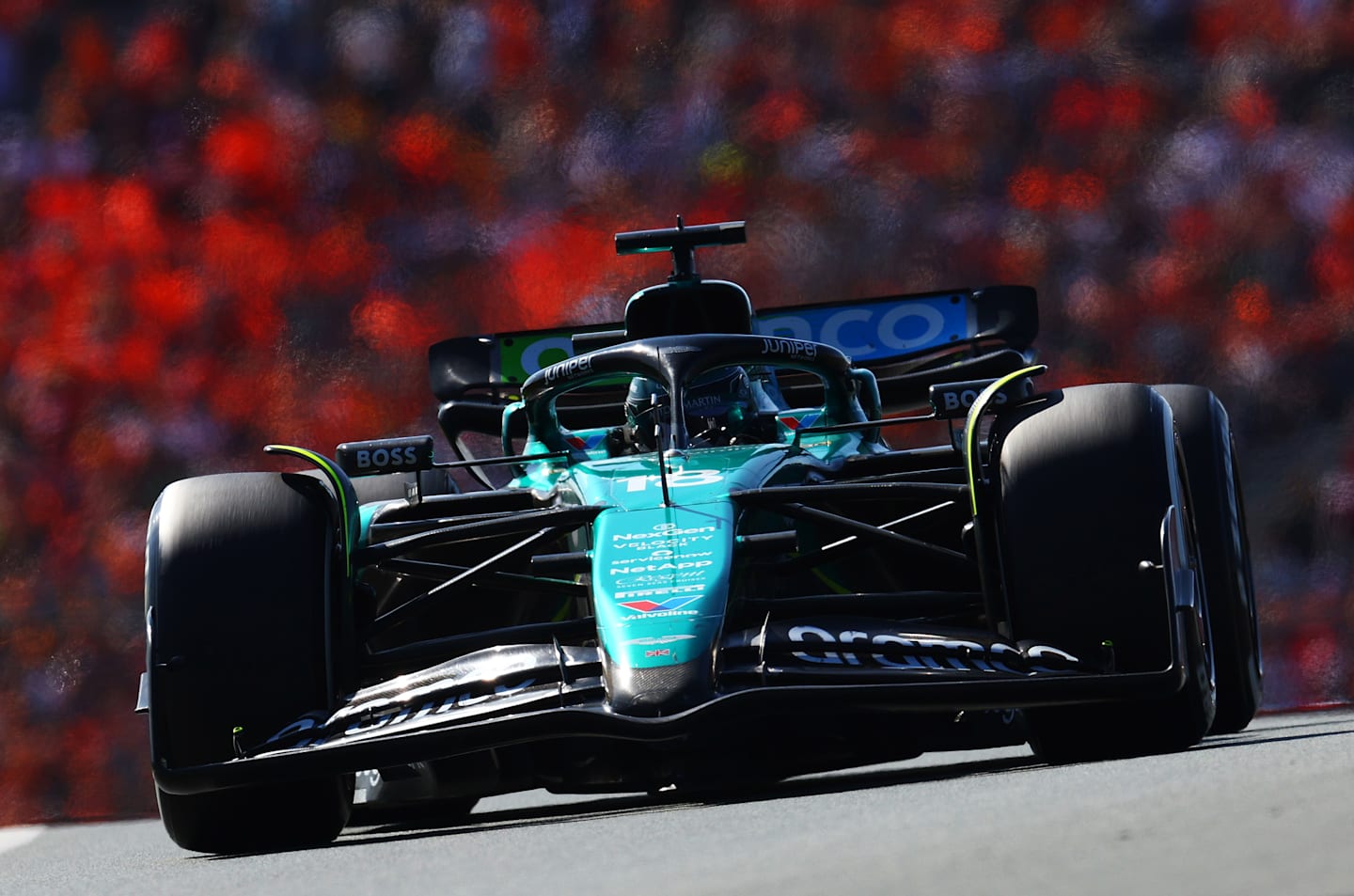 ZANDVOORT, NETHERLANDS - AUGUST 25: Lance Stroll of Canada driving the (18) Aston Martin AMR24 Mercedes on track during the F1 Grand Prix of Netherlands at Circuit Zandvoort on August 25, 2024 in Zandvoort, Netherlands. (Photo by Clive Rose/Getty Images)