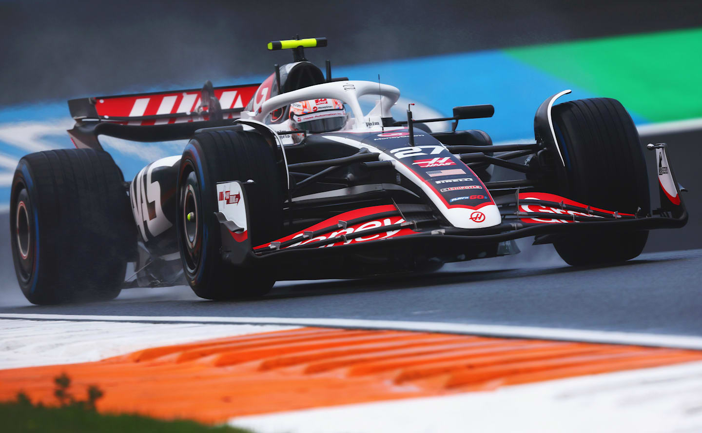 ZANDVOORT, NETHERLANDS - AUGUST 23: Nico Hulkenberg of Germany driving the (27) Haas F1 VF-24 Ferrari on track during practice ahead of the F1 Grand Prix of Netherlands at Circuit Zandvoort on August 23, 2024 in Zandvoort, Netherlands. (Photo by Joe Portlock/Getty Images)