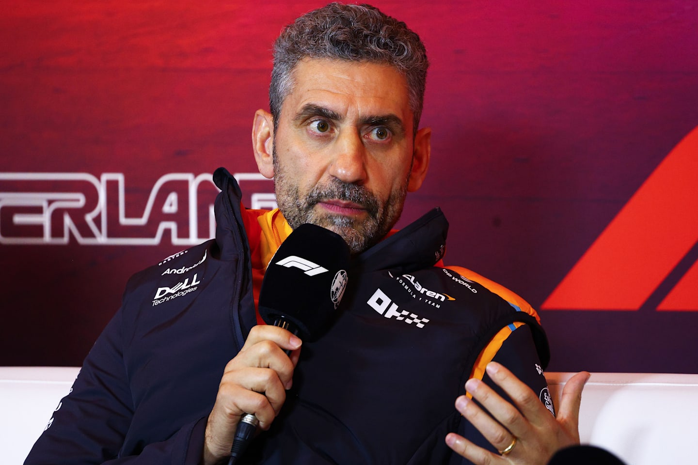 ZANDVOORT, NETHERLANDS - AUGUST 23: McLaren Team Principal Andrea Stella attends the Team Principals Press Conference during practice ahead of the F1 Grand Prix of Netherlands at Circuit Zandvoort on August 23, 2024 in Zandvoort, Netherlands. (Photo by Clive Rose/Getty Images)