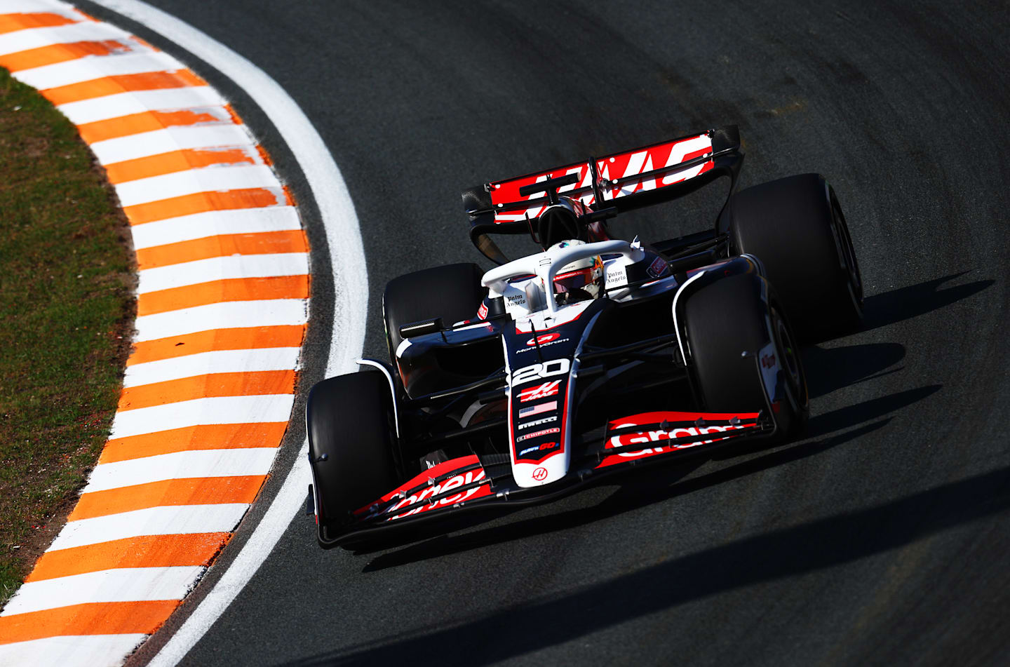 ZANDVOORT, NETHERLANDS - AUGUST 23: Kevin Magnussen of Denmark driving the (20) Haas F1 VF-24 Ferrari on track during practice ahead of the F1 Grand Prix of Netherlands at Circuit Zandvoort on August 23, 2024 in Zandvoort, Netherlands. (Photo by Clive Rose/Getty Images)