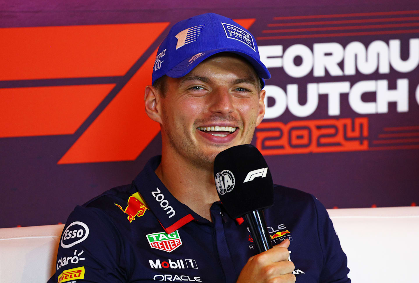 ZANDVOORT, NETHERLANDS - AUGUST 22: Max Verstappen of the Netherlands and Oracle Red Bull Racing attends the Drivers Press Conference during previews ahead of the F1 Grand Prix of Netherlands at Circuit Zandvoort on August 22, 2024 in Zandvoort, Netherlands. (Photo by Clive Rose/Getty Images)