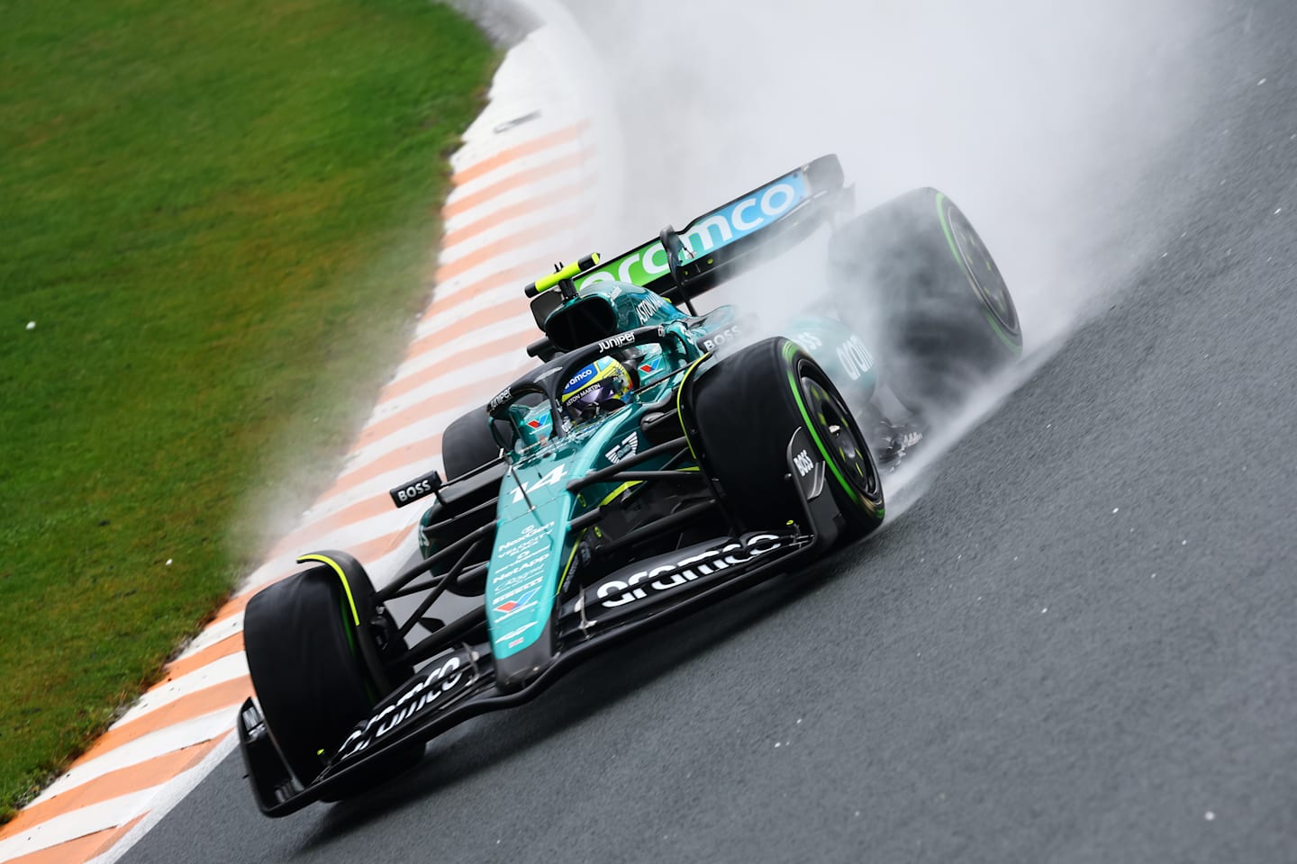 ZANDVOORT, NETHERLANDS - AUGUST 24: Fernando Alonso of Spain driving the (14) Aston Martin AMR24 Mercedes on track during final practice ahead of the F1 Grand Prix of Netherlands at Circuit Zandvoort on August 24, 2024 in Zandvoort, Netherlands. (Photo by Mark Thompson/Getty Images)