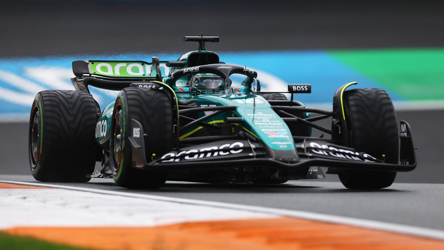 ZANDVOORT, NETHERLANDS - AUGUST 24: Lance Stroll of Canada driving the (18) Aston Martin AMR24 Mercedes on track during final practice ahead of the F1 Grand Prix of Netherlands at Circuit Zandvoort on August 24, 2024 in Zandvoort, Netherlands. (Photo by Bryn Lennon - Formula 1/Formula 1 via Getty Images)