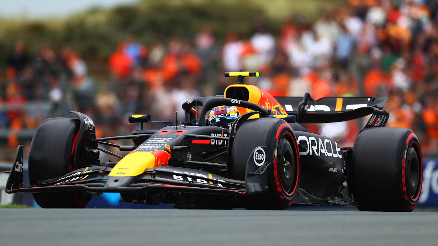 ZANDVOORT, NETHERLANDS - AUGUST 24: Sergio Perez of Mexico driving the (11) Oracle Red Bull Racing RB20 on track during qualifying ahead of the F1 Grand Prix of Netherlands at Circuit Zandvoort on August 24, 2024 in Zandvoort, Netherlands. (Photo by Peter Fox - Formula 1/Formula 1 via Getty Images)