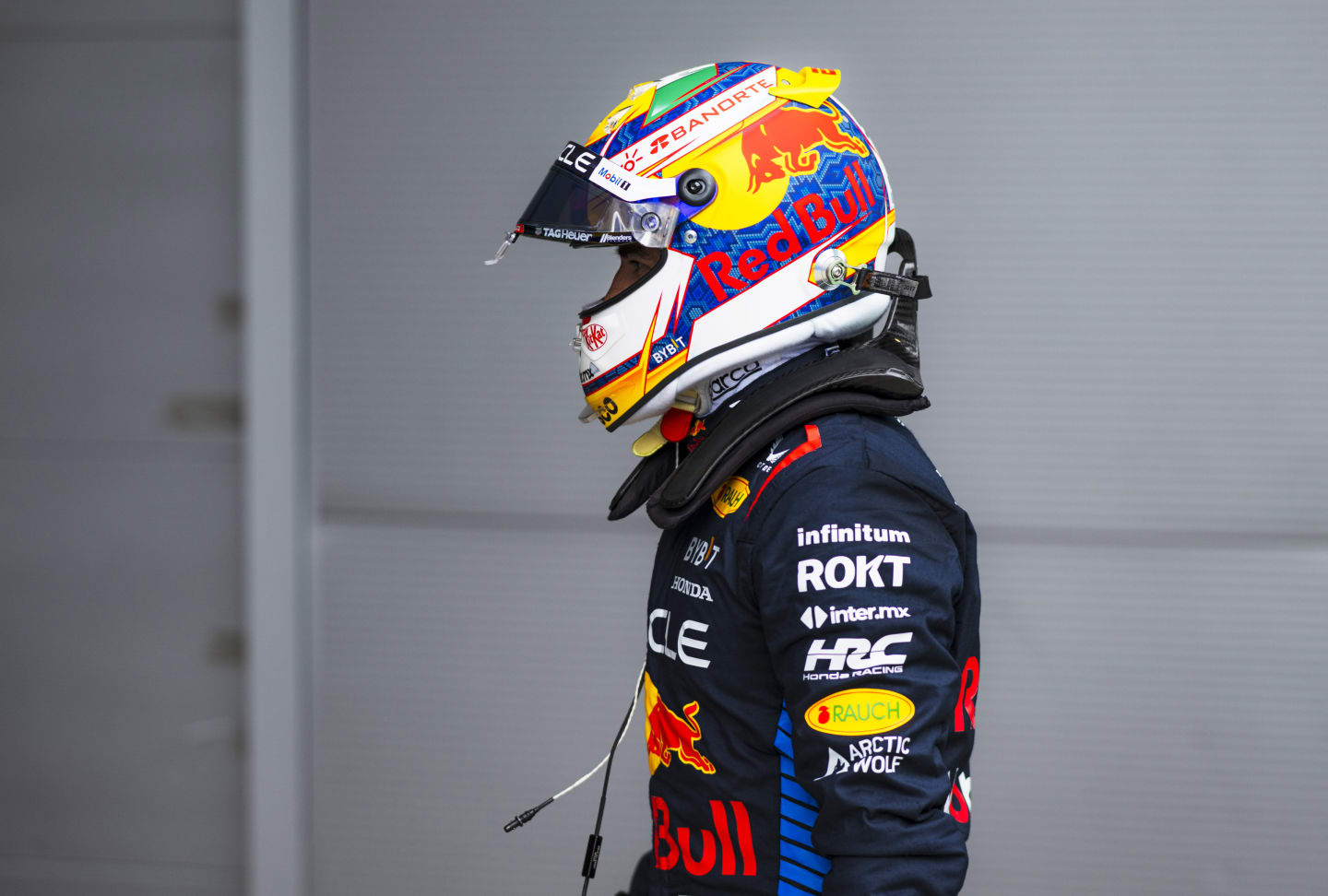 BARCELONA, SPAIN - JUNE 22: 8th placed qualifier Sergio Perez of Mexico and Oracle Red Bull Racing walks in parc ferme during qualifying ahead of the F1 Grand Prix of Spain at Circuit de Barcelona-Catalunya on June 22, 2024 in Barcelona, Spain. (Photo by Rudy Carezzevoli/Getty Images)