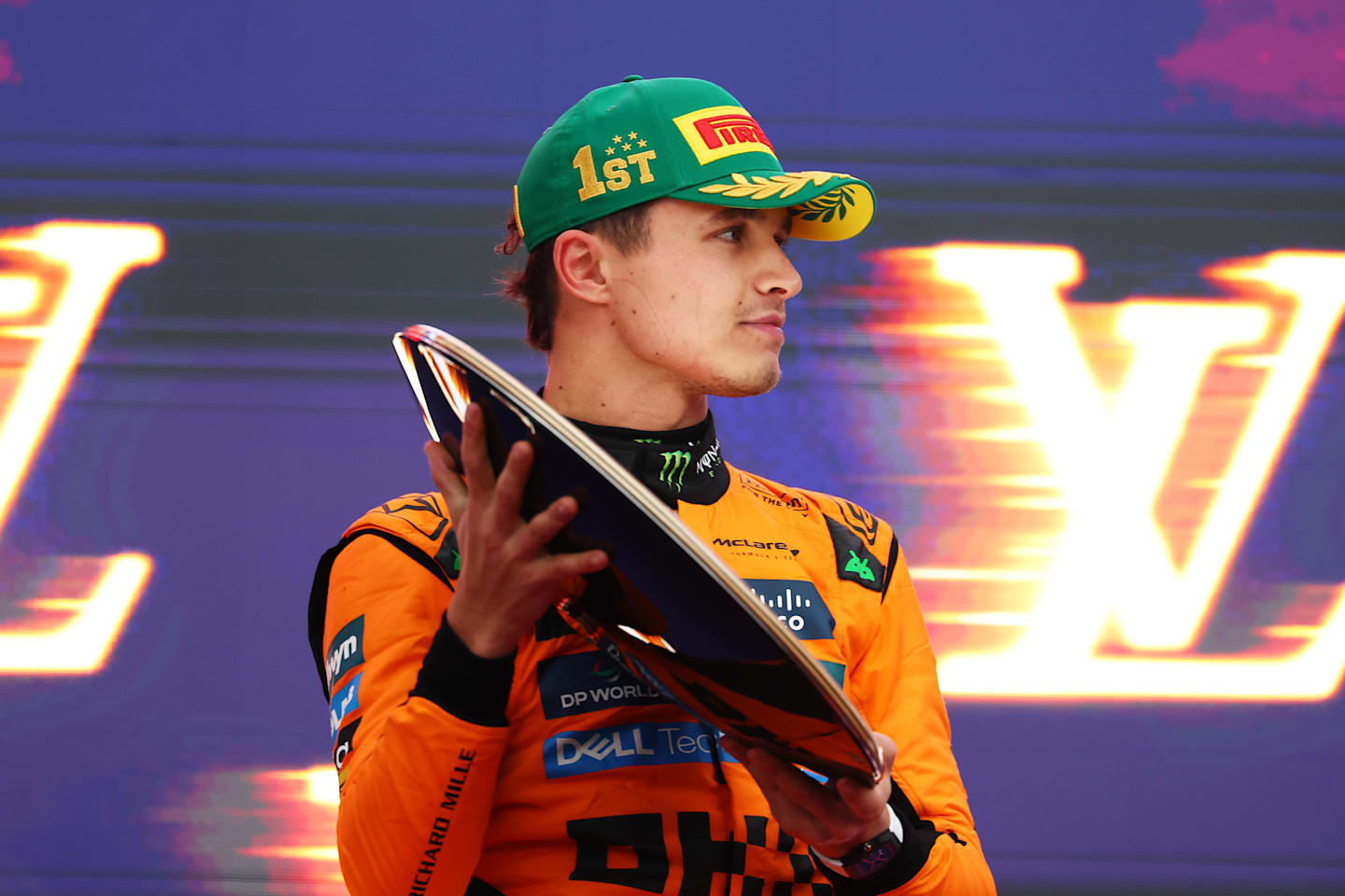 MELBOURNE, AUSTRALIA - MARCH 16: Race winner Lando Norris of Great Britain and McLaren on the