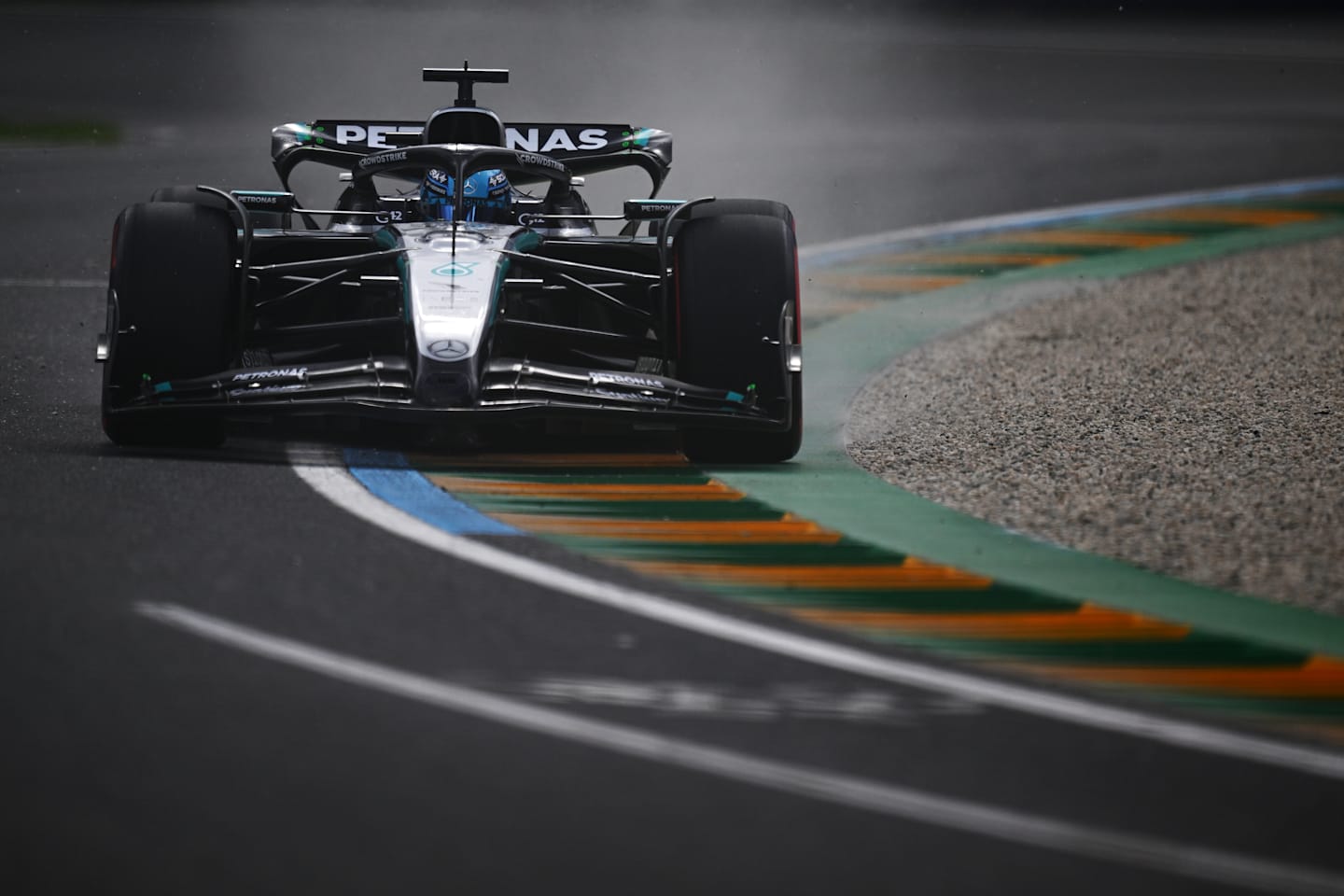 MELBOURNE, AUSTRALIA - MARCH 15: George Russell of Great Britain driving the (63) Mercedes AMG