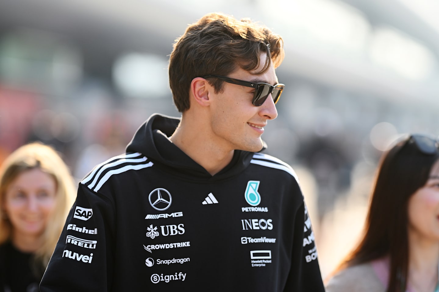 SHANGHAI, CHINA - MARCH 20: George Russell of Great Britain and Mercedes AMG Petronas F1 Team looks