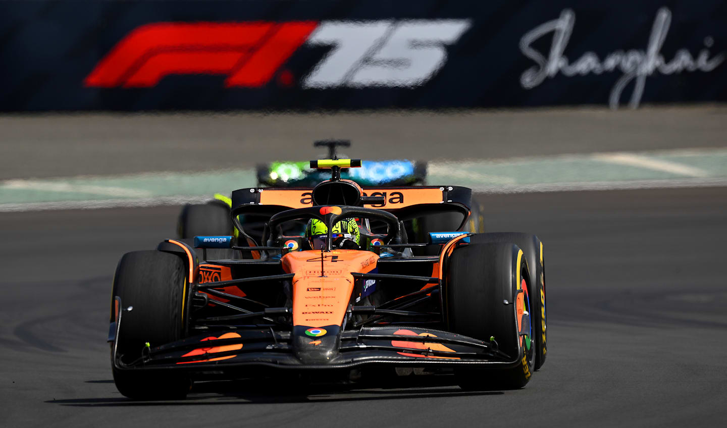 Lando Norris leads Lance Stroll on track during the Sprint ahead of the F1 Grand Prix of China at Shanghai International Circuit on March 22, 2025 in Shanghai, China. (Photo by Clive Mason/Getty Images)