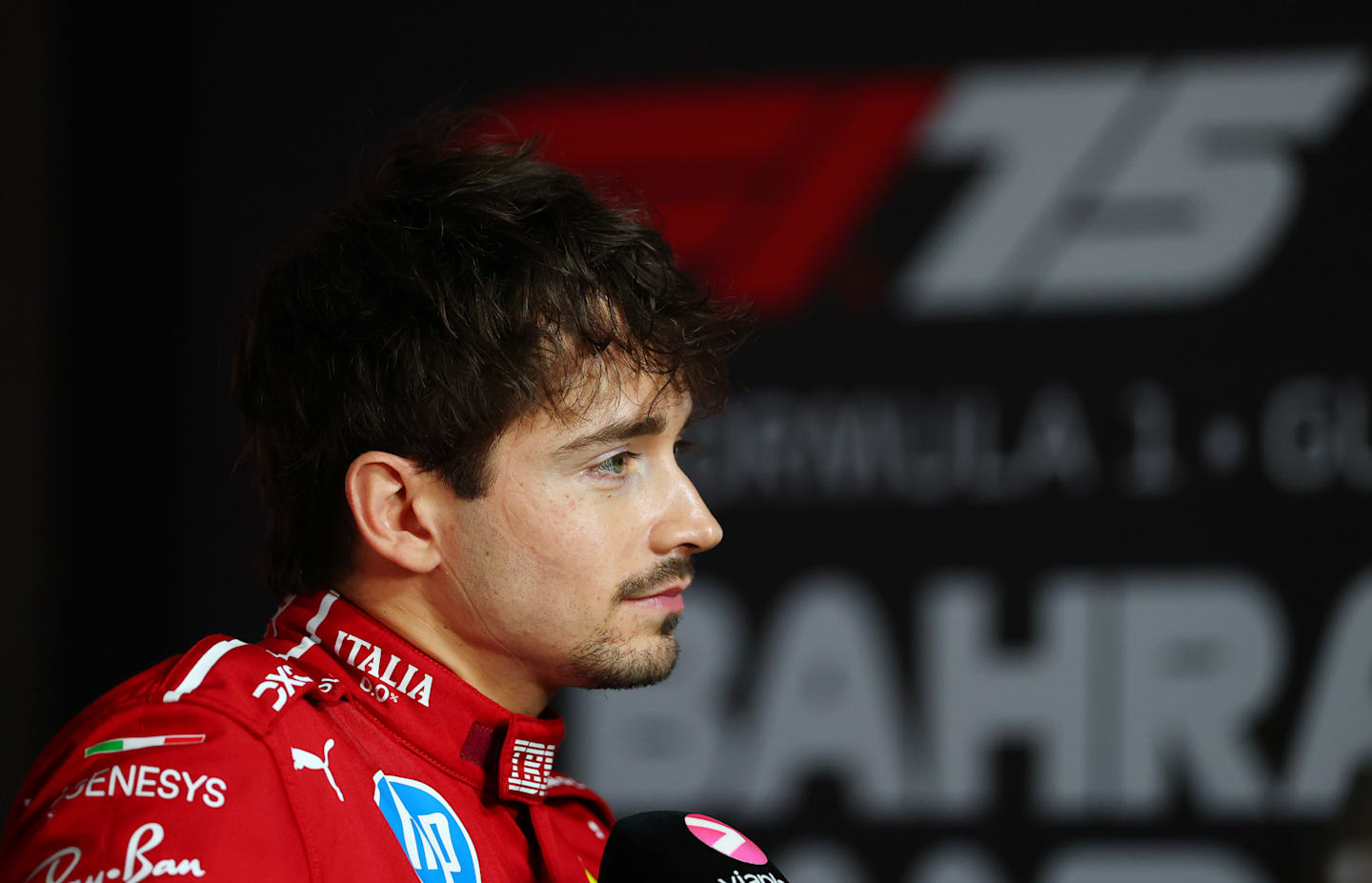 BAHRAIN, BAHRAIN - APRIL 12: Third placed qualifier Charles Leclerc of Monaco and Scuderia Ferrari