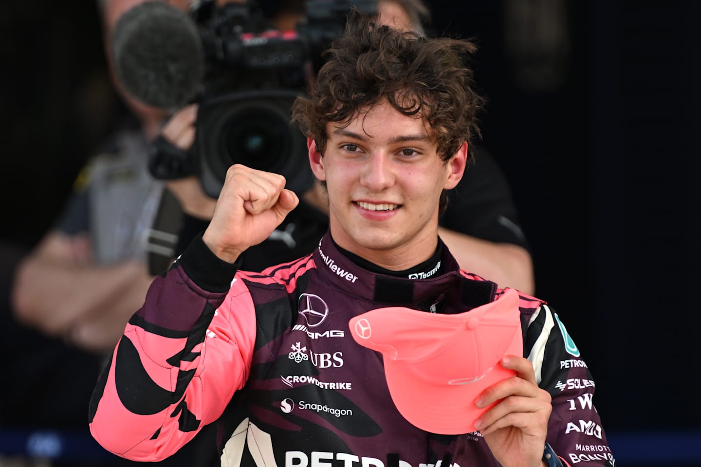 MIAMI, FLORIDA - MAY 02: Sprint Pole qualifier Andrea Kimi Antonelli of Italy and Mercedes AMG