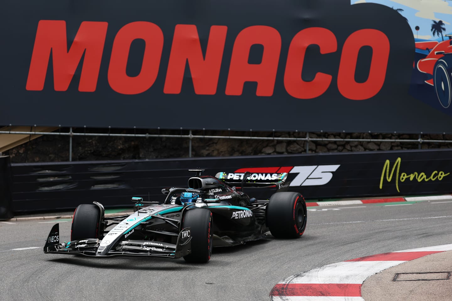MONTE-CARLO, MONACO - MAY 22: George Russell of Great Britain and Mercedes AMG Petronas F1 Team