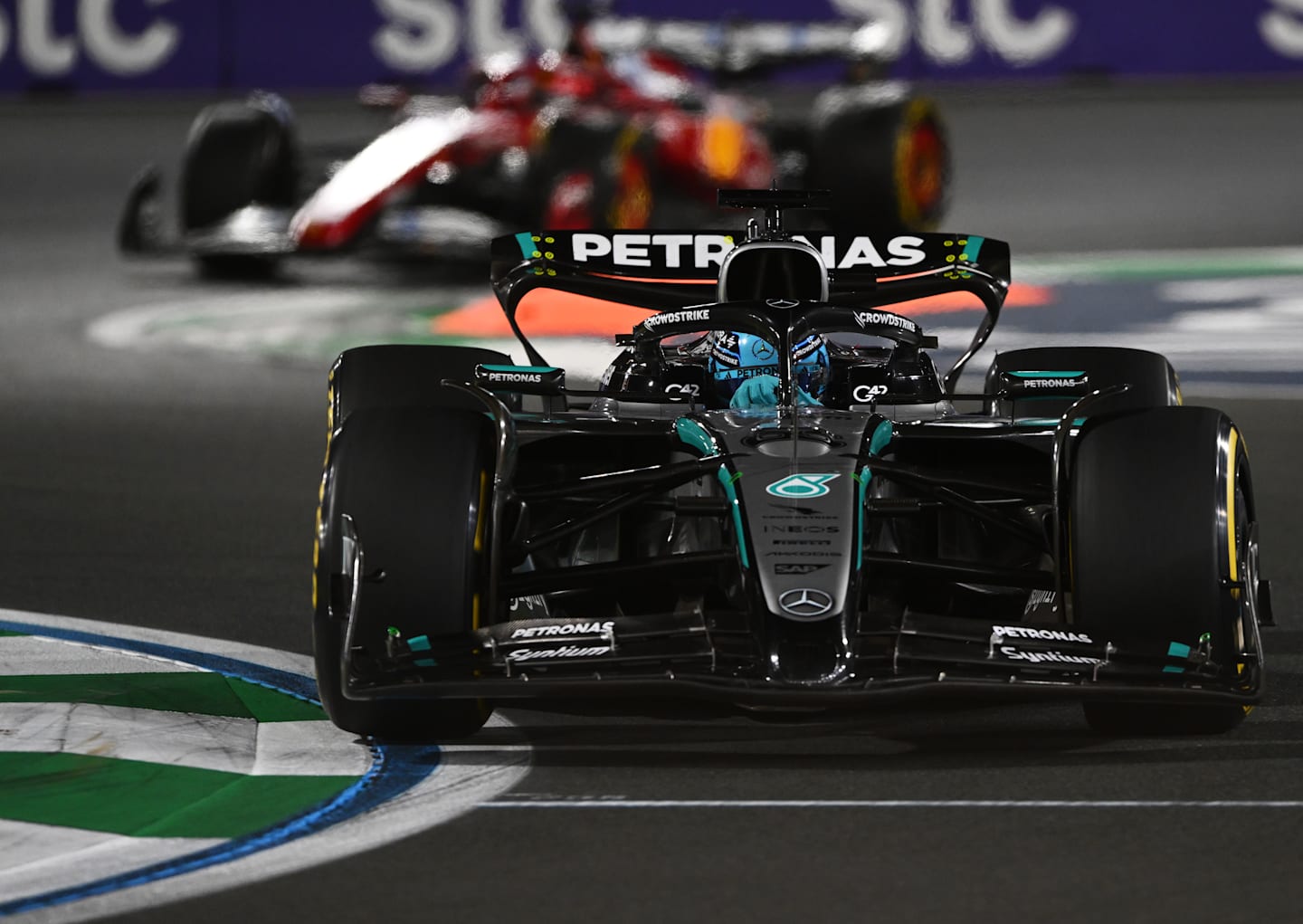 JEDDAH, SAUDI ARABIA - APRIL 20: George Russell of Great Britain driving the (63) Mercedes AMG