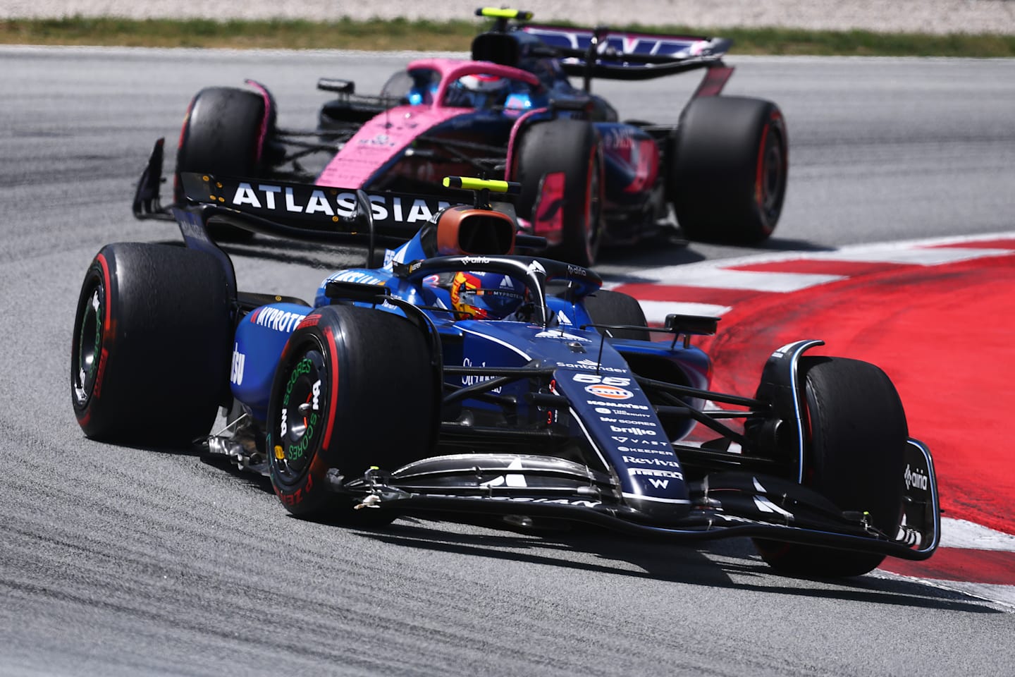 BARCELONA, SPAIN - JUNE 01: Carlos Sainz of Spain driving the (55) Williams FW47 Mercedes leads