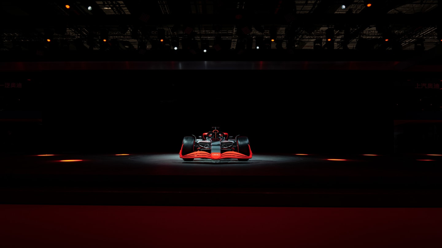 Audi’s F1 launch livery on show during the brand’s press conference at Auto Shanghai 2023