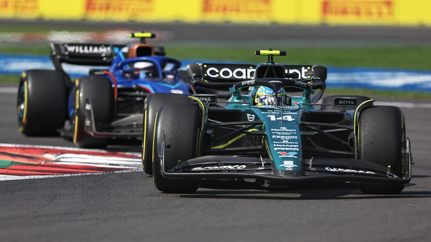 MEXICO CITY, MEXICO - OCTOBER 29: Fernando Alonso of Spain driving the (14) Aston Martin AMR23