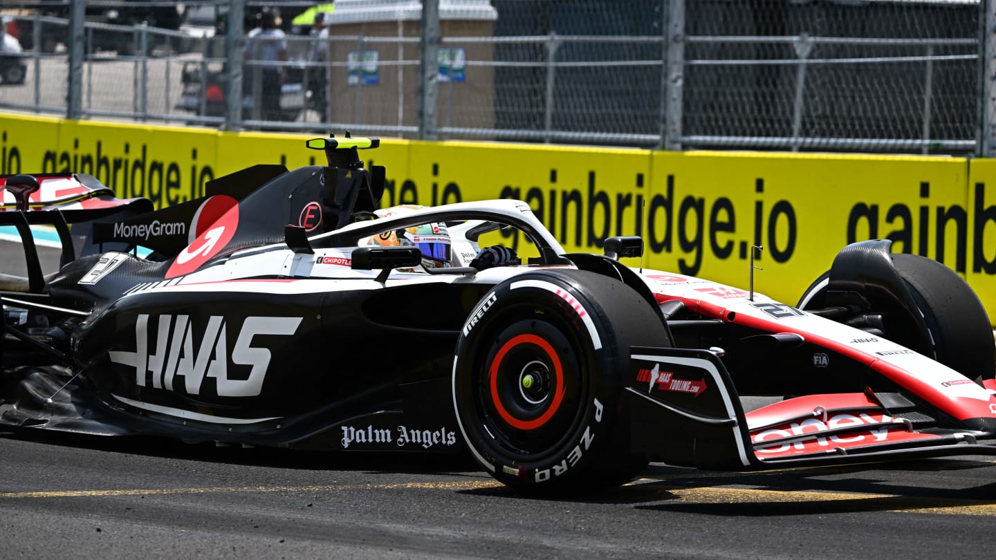 Haas F1 Team's German driver Nico Hulkenberg races during the first practice session for the 2023