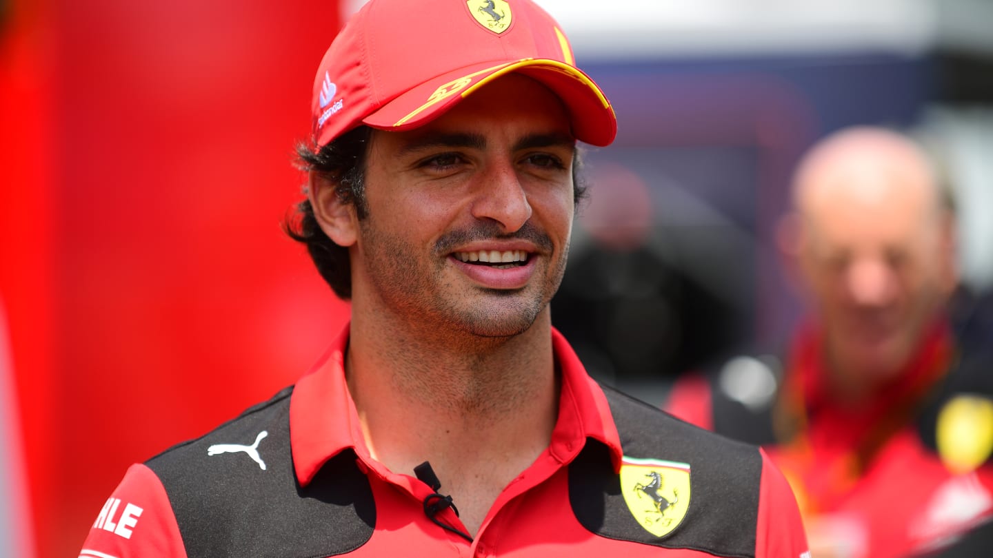 Carlos Sainz of Scuderia Mission Winnow Ferrari speak with media during media activies of Spain GP,