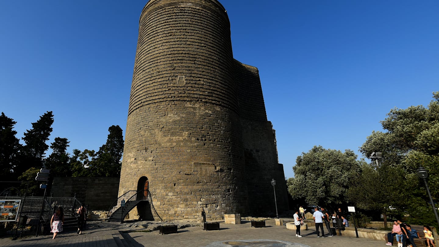 BAKU, AZERBAIJAN - JUNE 30: A general view of The Maiden Tower on June 30, 2021 in Baku,