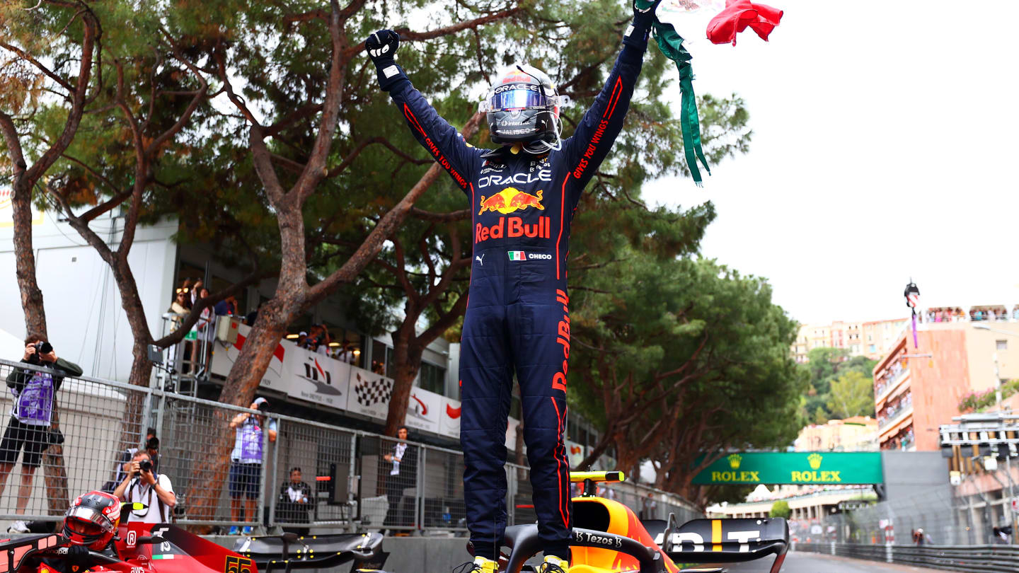 MONTE-CARLO, MONACO - MAY 29: Race winner Sergio Perez of Mexico and Oracle Red Bull Racing