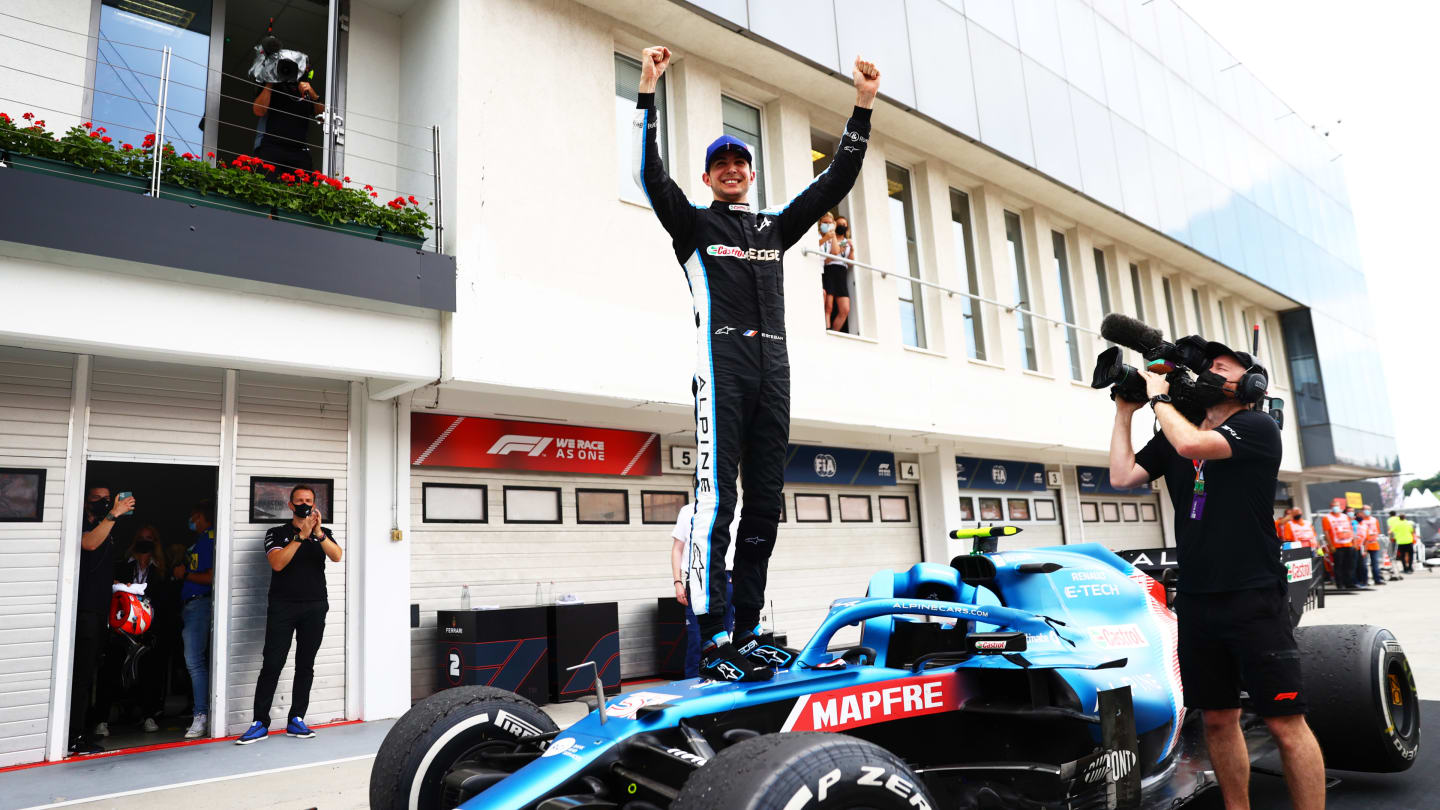 BUDAPEST, HUNGARY - AUGUST 01: Race winner Esteban Ocon of France and Alpine F1 Team celebrates in