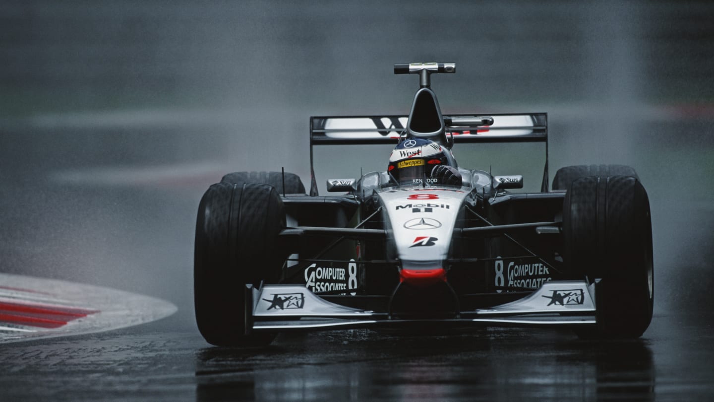 Mika Hakkinen of Finland drives the #8 West McLaren Mercedes McLaren MP4/13 Mercedes V10 in the