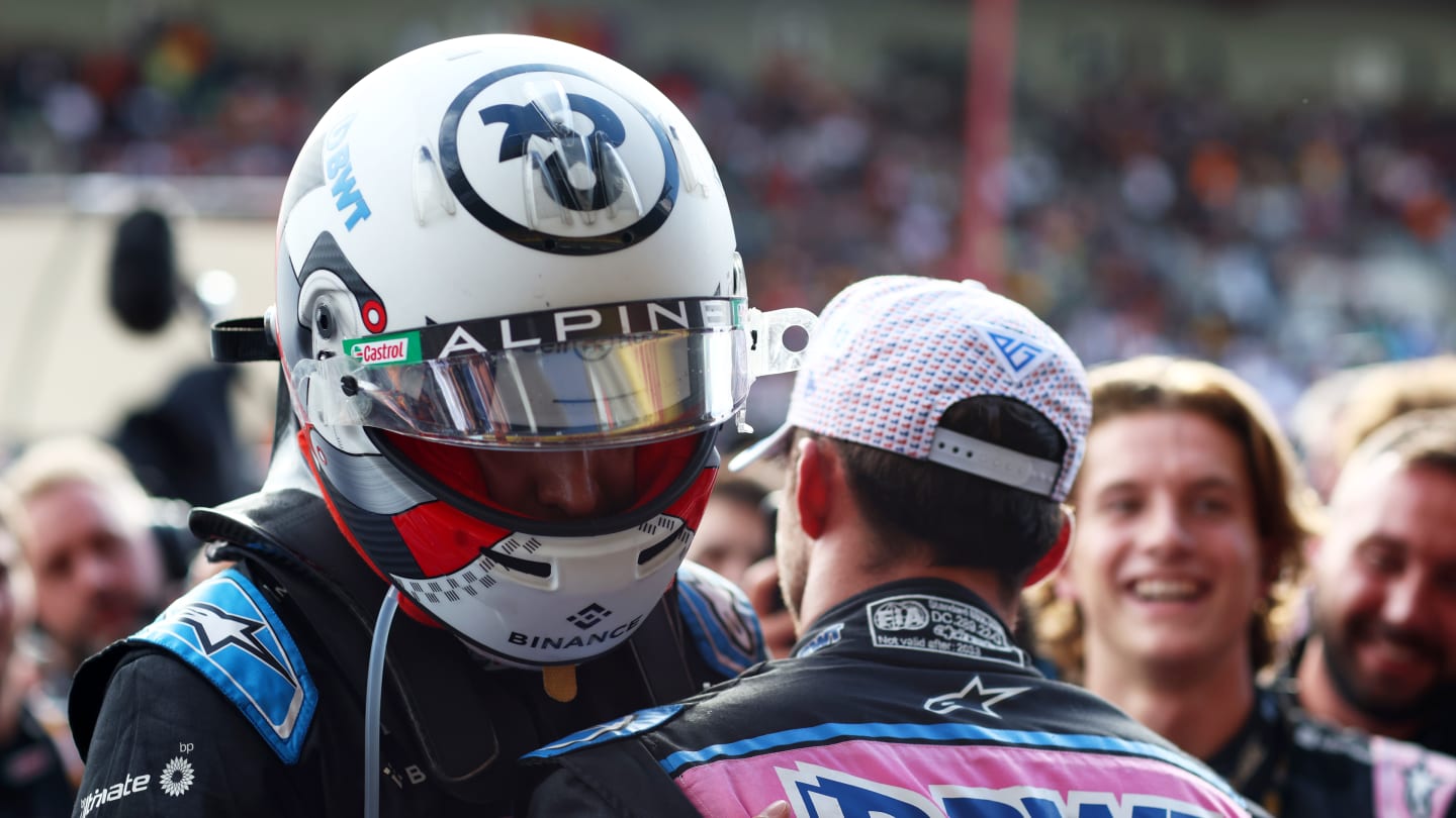 SPA, BELGIUM - JULY 29: 9th placed Esteban Ocon of France and Alpine F1 congratulates Third placed
