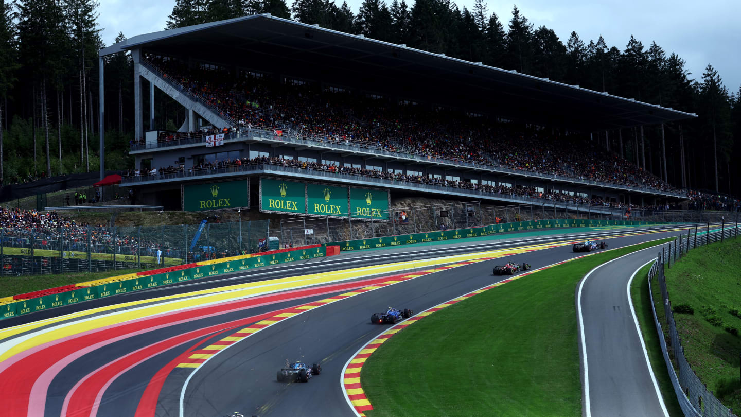 SPA, BELGIUM - JULY 30: Esteban Ocon of France driving the (31) Alpine F1 A523 Renault leads Zhou