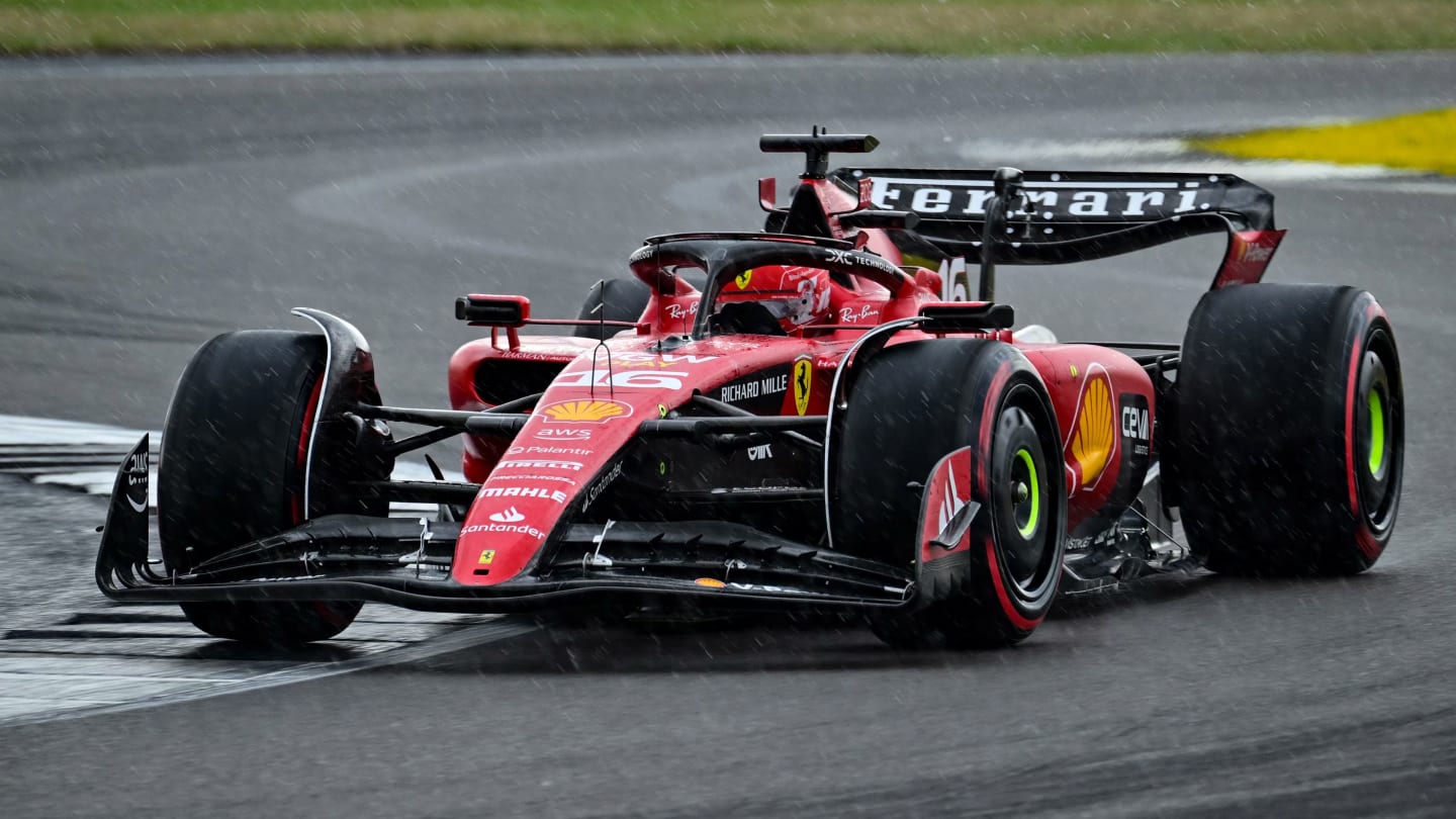 NORTHAMPTON, ENGLAND - JULY 08: Charles Leclerc of Monaco driving the (16) Ferrari SF-23 on track