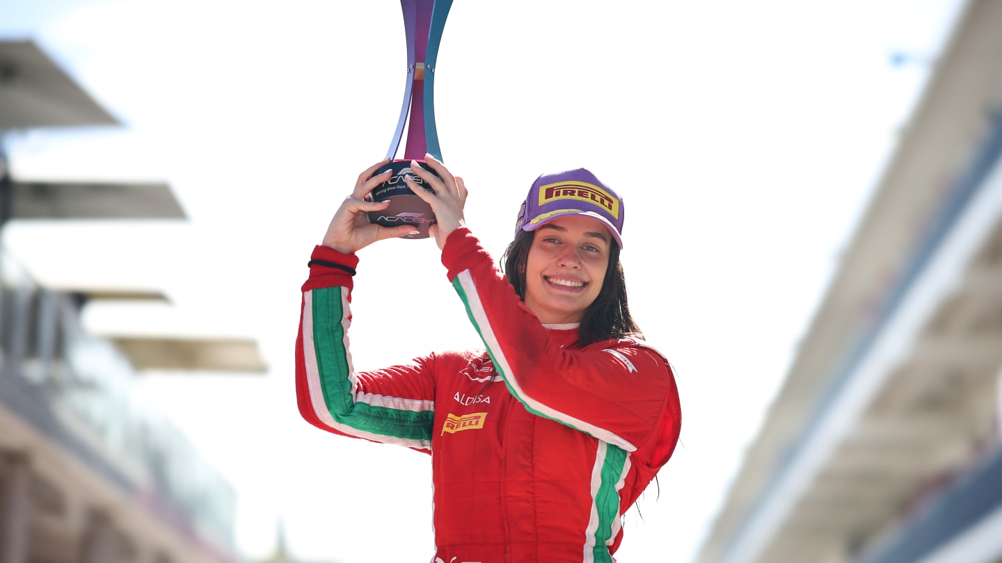 AUSTIN, TEXAS - OCTOBER 21: 2023 F1 Academy Drivers Champion and Race winner Marta Garcia of Spain
