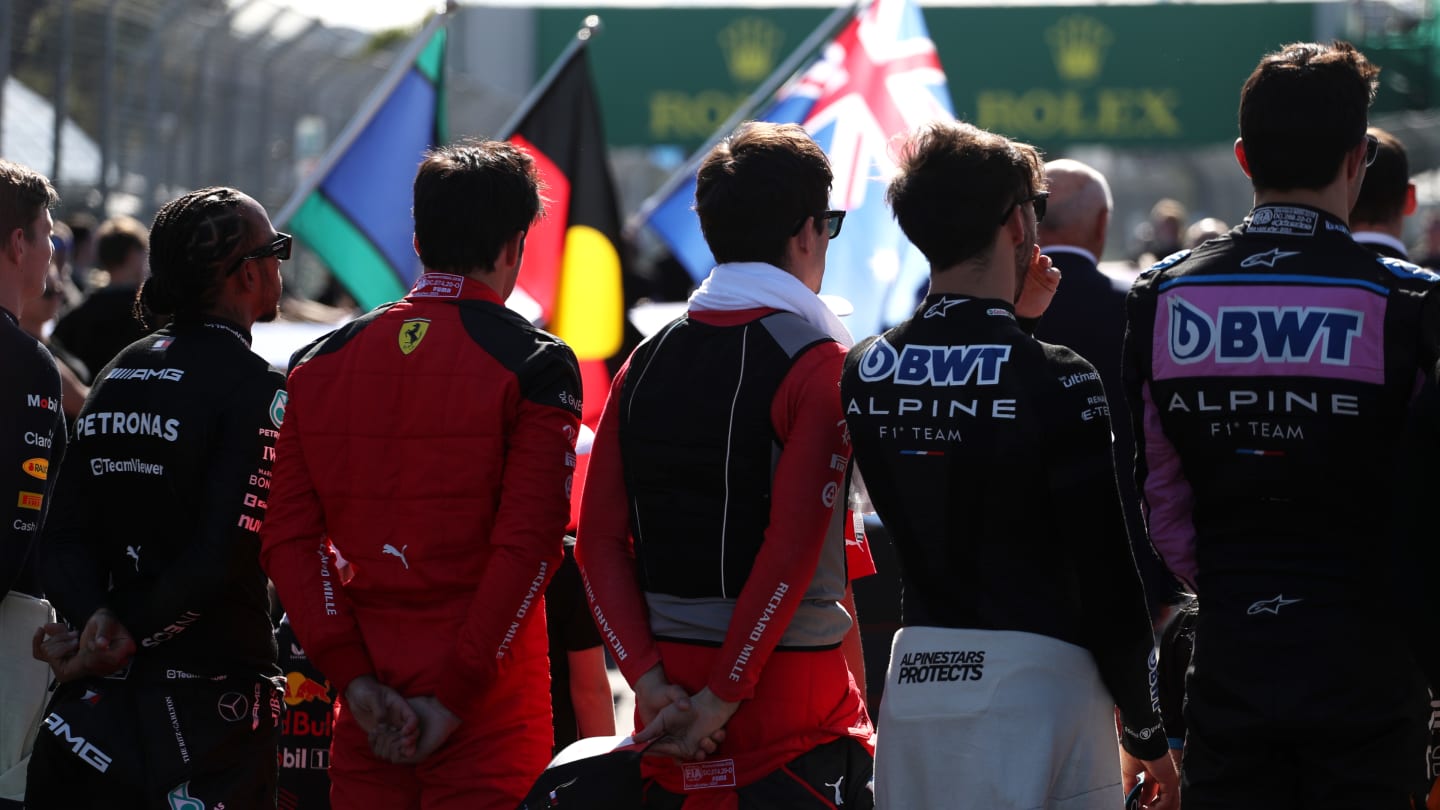 MELBOURNE, AUSTRALIA - APRIL 02: Lewis Hamilton of Great Britain and Mercedes, Carlos Sainz of