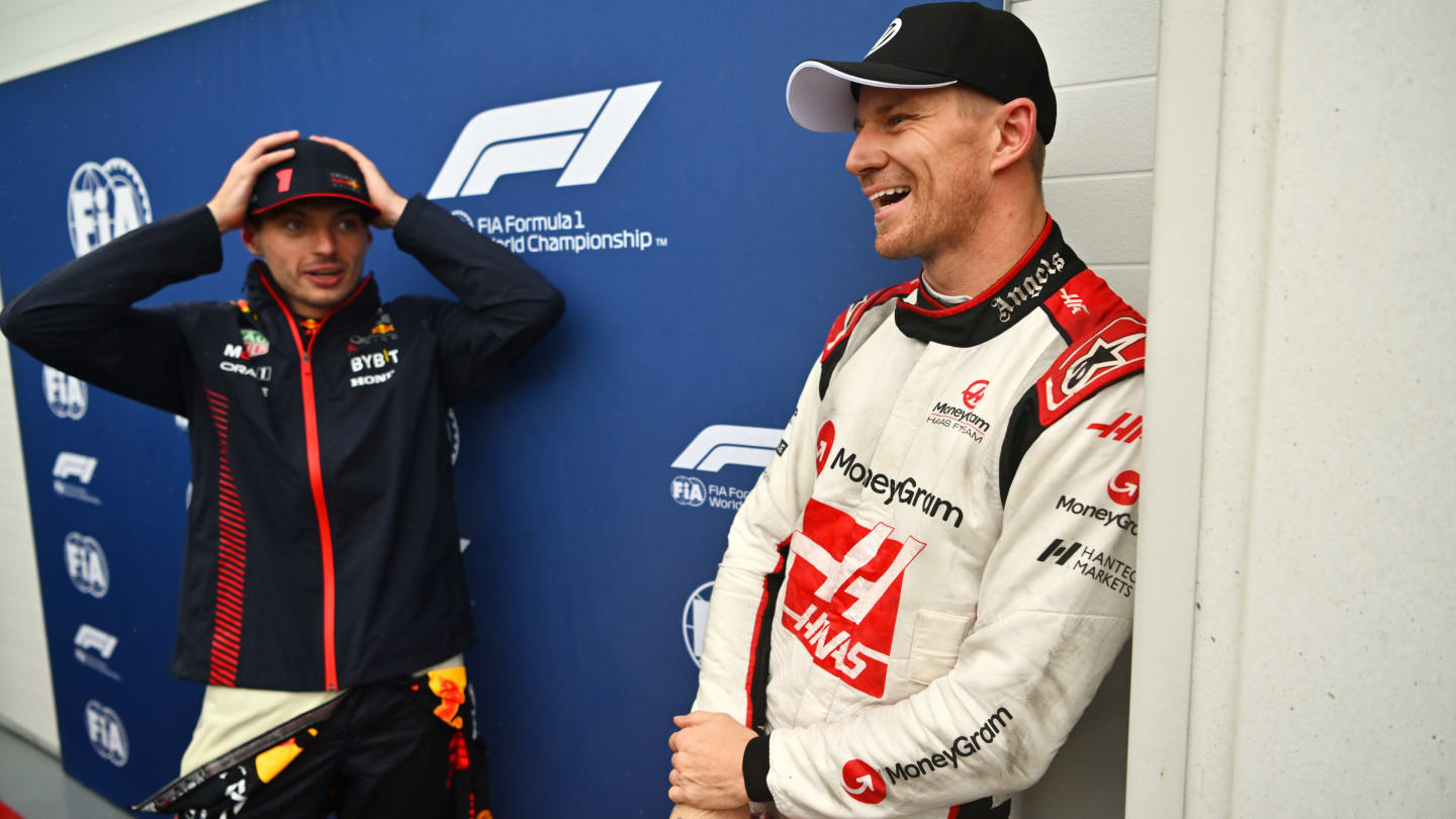 MONTREAL, QUEBEC - JUNE 17: Second placed qualifier Nico Hulkenberg of Germany and Haas F1 talks