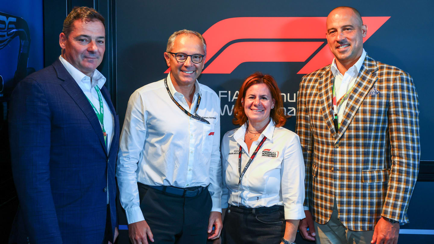 F1 President and CEO Stefano Domenicali with Ariane Frank, Vice President of the Hungaroring, Dr Adam Schmidt (right), Secretary State of Sport and Zsolt Gyulay (left), CEO and President of the Hungaroring 