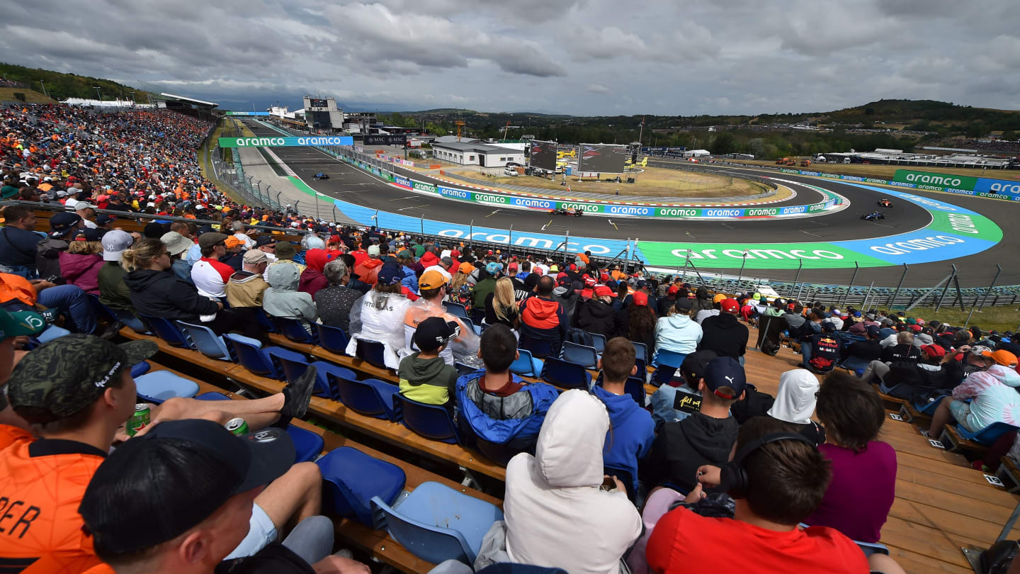 A general view shows spectators on the stands as they wait for the start of the Formula One